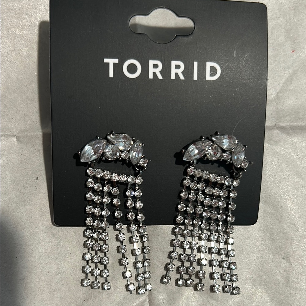 Torrid Rhinestone Fringe Dangle Pierced Earrings with Stone Cluster - Picture 5 of 11